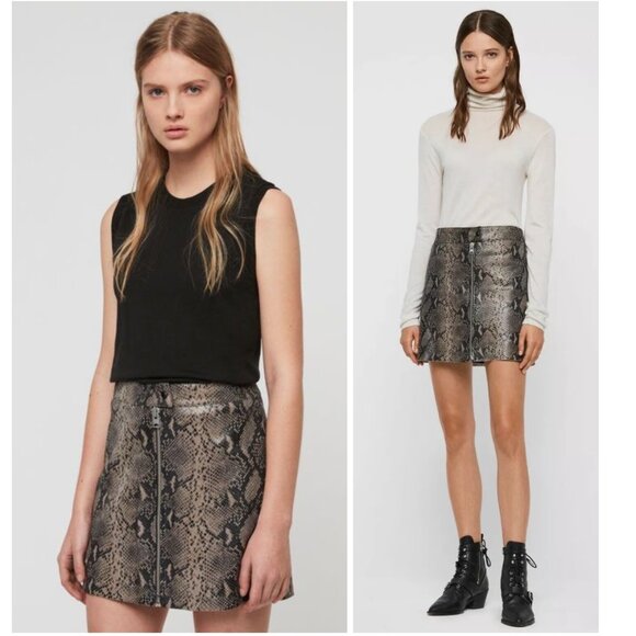 All Saints Dresses & Skirts - ALL SAINTS Lena Oba snake print leather skirt US 8 UK 12 EU 40